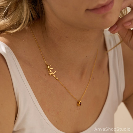 Custom Name Birthstone Necklace