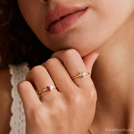 Custom Heart Birthstone Ring