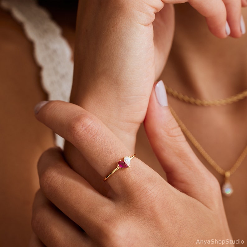 Custom Heart Birthstone Ring