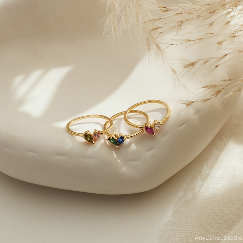 Custom Heart Birthstone Ring
