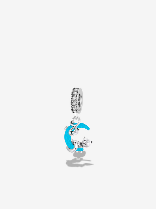 Sleeping Cat on Crescent Moon Charm