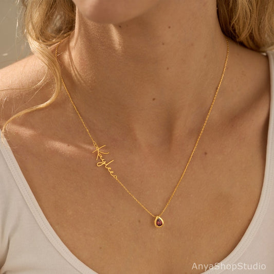 Custom Name Birthstone Necklace