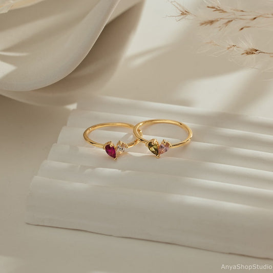 Custom Heart Birthstone Ring
