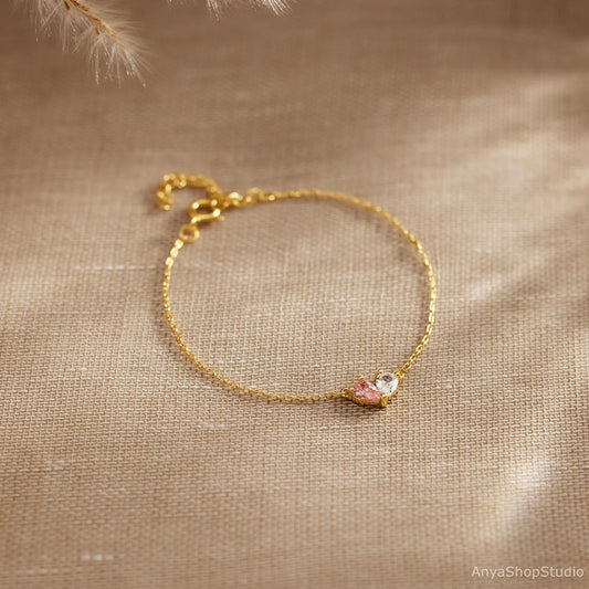 Custom Heart Birthstone Bracelet